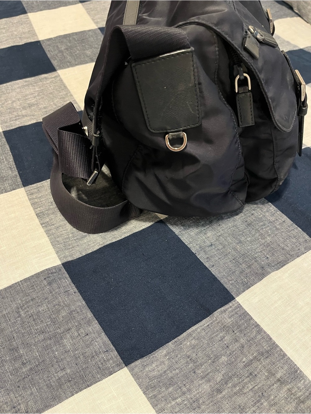 Prada Navy Nylon Messenger Bag with Silver Hardware, Leather Trim with Dust Bag - Picture 6 of 12